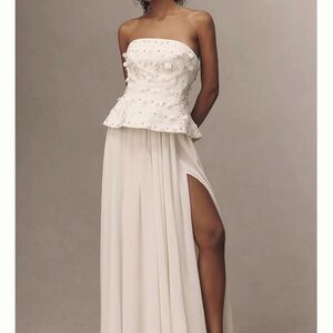 BHLDN Strapless Cream Peplum Gown